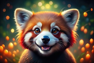 Obraz premium Playfully expressive red panda illustration bursting with vibrant colors, featuring adorable details that capture the charm and whimsy of this delightful creature. A true visual delight!