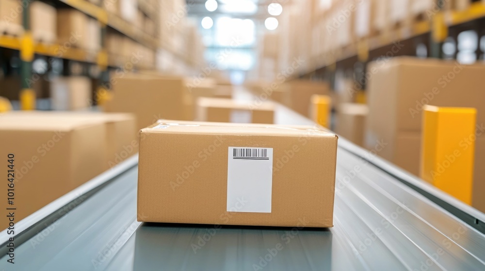 Poster control stamp or certification mark placed on a package or parcel in a busy distribution center or w