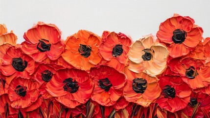 Obraz premium A vibrant display of orange poppy flowers against a textured background, showcasing their bold colors and intricate details.