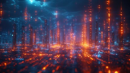 Fototapeta premium Double exposure of city, digital effects with smart cities and 5G wireless systems and the Internet of Things