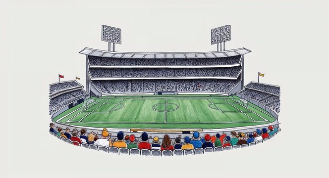 soccer stadium watercolor painting with spectators clip art preview
