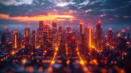 Fototapeta premium double exposure of mega city, with lights