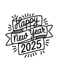 2025, lettering, sketch, black, white, new year	