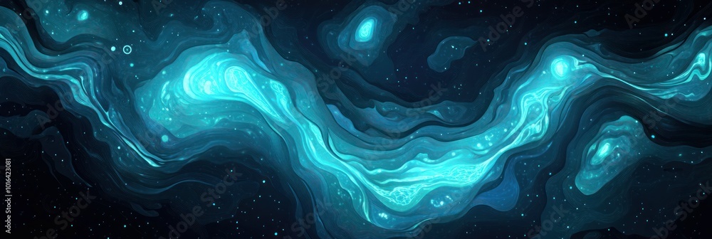 Wall mural abstract depiction of a cosmic scene with swirling blue and dark elements.