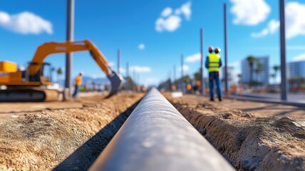 Construction site with machinery and workers