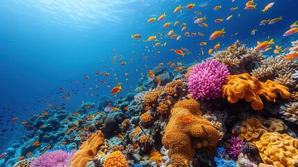 Vibrant Coral Reef with Colorful Fish in Clear Water