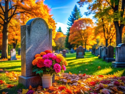 Serene Gravestone Background Ideal for Memorials, Remembrance, and Cemetery-Themed Projects