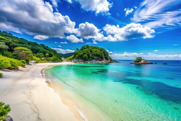 Serene Shirahama Beach in Japan boasts soft white sands, crystal clear waters, and breathtaking coastal vistas, creating an idyllic paradise for relaxation and enjoyment.