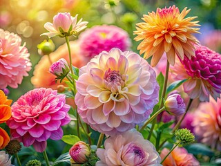 Fototapeta premium Soft and Serene Watercolor Pastel Flowers in Bloom for Elegant Design and Creative Projects