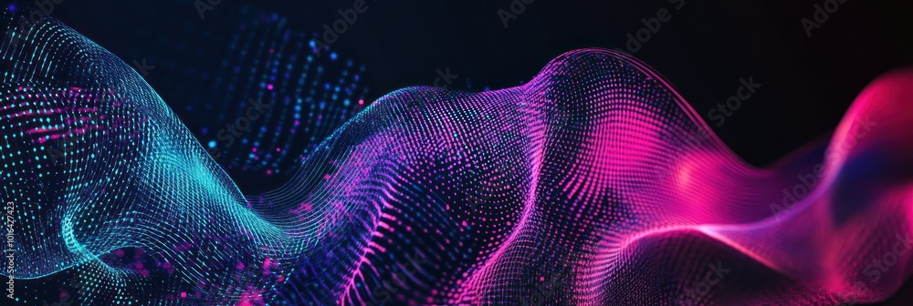 Poster abstract digital waves in vibrant colors, representing data flow and technology.