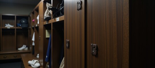 Obraz premium In a locker room setting wooden cabinet 13 stands out amidst the athletic surroundings