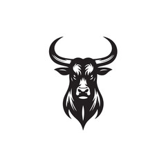 Bull head black silhouette on white background. Vector illustration.
