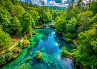 Stunning Bell Smith Springs unfolds with vibrant greenery and serene waters, forming a peaceful retreat in nature's embrace, inviting exploration and relaxation in the wilderness.
