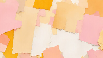 Fototapeta premium Orange, Beige, yellow, peach colors ripped paper pieces collage pastel background
