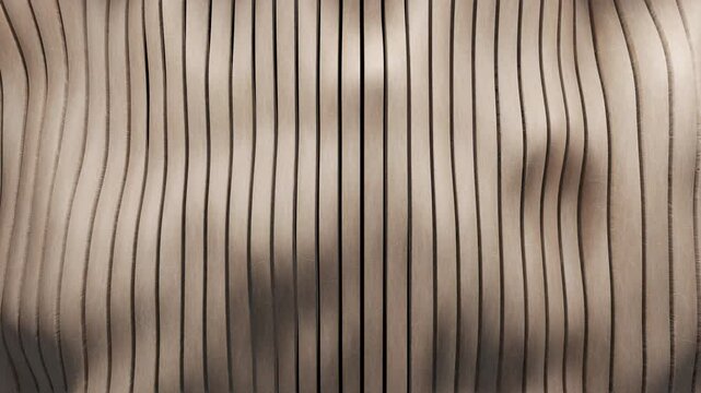 An abstract close-up of wavy wooden panels creating an organic pattern, ideal for backgrounds, design, or architectural concepts.
