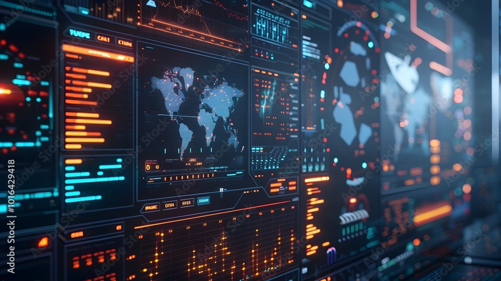 Poster futuristic ai powered marketing dashboard for global campaigns with real time data analytics and per