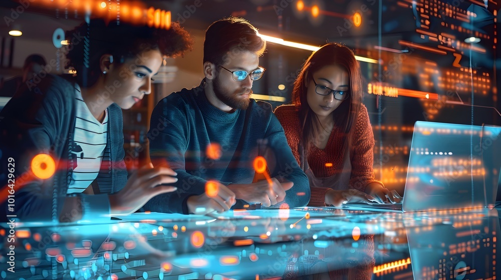 Poster ai driven digital marketing team brainstorming with real time data and insights