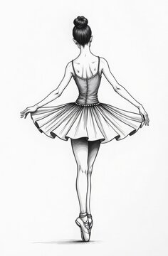 recommend clip art: Sketch of a ballerina in pointe shoes and tutu standing on tiptoes.