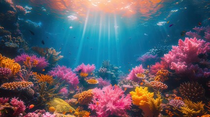 Vibrant Coral Reef with Sunlight Underwater