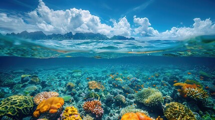 Obraz premium Vibrant Coral Reef Under Clear Blue Water