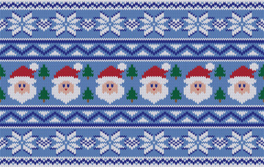Knitted pattern seamless fabric Christmas winter. traditional knitted pattern vector Santa Claus. Designed for background ,wallpaper ,carpet ,clothing ,knitted pattern ,fabric ,embroidery ,textile