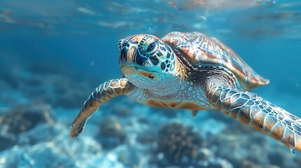 Graceful Turtle Swimming in Clear Ocean Waters