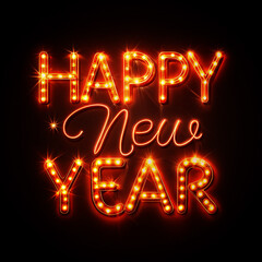 Happy New Year typography with light bulbs