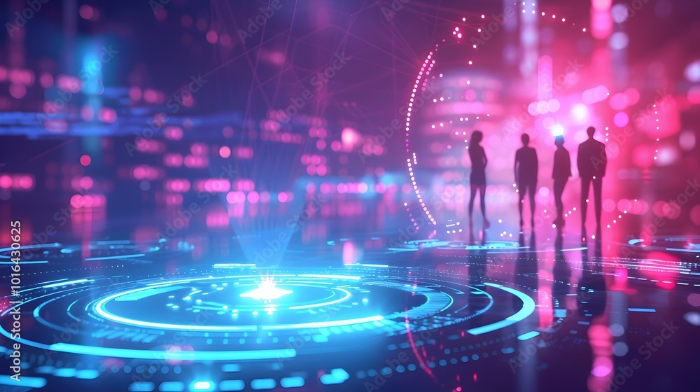 Poster futuristic ai driven marketing concept with personalized product launch and audience segmentation