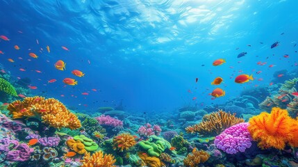 Fototapeta premium Vibrant Coral Reef Underwater Landscape with Colorful Fish
