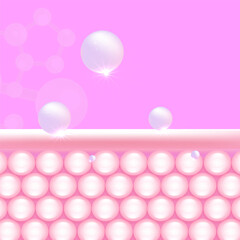Hyaluronic acid and Niacinamide hair and skin solutions ad, pink collagen serum drops into skin cell with cosmetic advertising background ready to use, illustration vector.
