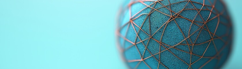 A detailed, textured sphere featuring a network of lines against a soothing turquoise background, showcasing a modern design aesthetic.