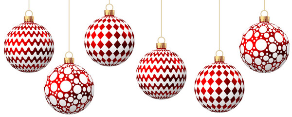 Red   Christmas  ball  with pattern  isolated on white background.