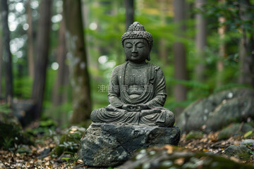 Beautiful greeting card with ancient statue great Buddha to bright holiday composition