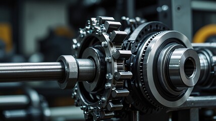 Fototapeta premium Close-up of industrial machinery with gears, bolts, and levers, highlighting mechanical precision and engineering complexity.