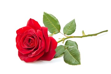 Single beautiful red rose isolated on white background