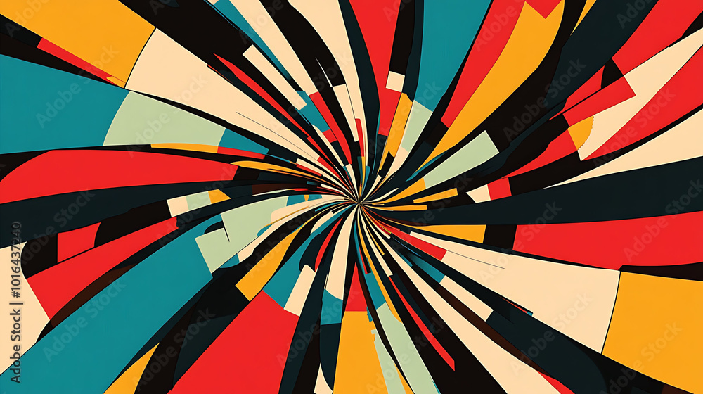 Poster abstract geometric background with colorful shapes and a spiral effect.