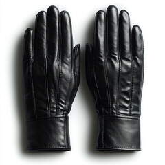 A stylish pair of leather gloves placed neatly, showing smooth texture and craftsmanship, on a white background
