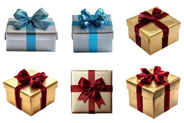 Collection of Christmas, Birthday Gifts Boxes isolated on transparent background.