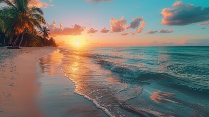 Serene Sunset Over Tranquil Beach Paradise