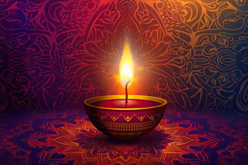 Beautiful greeting card with bright holiday composition for happy and celebrate Diwali