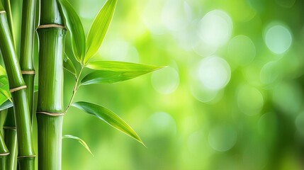 Bamboo stalks with lush green leaves on a soft blurred background.