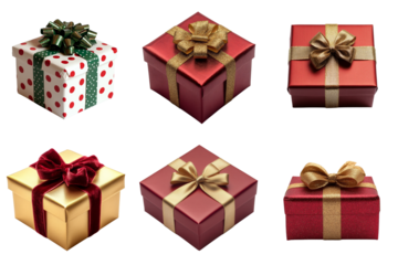 Collection of Christmas, Birthday Gifts Boxes isolated on transparent background.