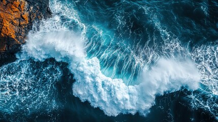 Fototapeta premium Powerful Ocean Wave Crashing on Rocky Shoreline