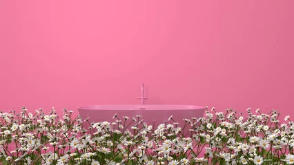 Fotobehang Fluor Roze Flower in the room. 3D illustration, 3D rendering   © wichuda