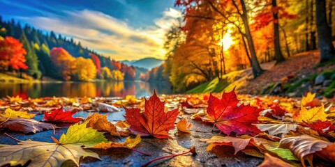 Vibrant Leaf Fall Season Showcasing Colorful Leaves and Scenic Nature in Autumnal Landscape