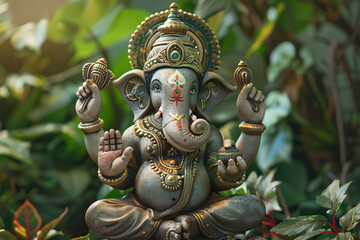 Fototapeta premium Beautiful greeting card with bright holiday composition for happy celebrate Ganesh Chaturthi