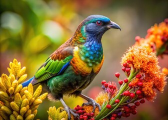 Fototapeta premium Vibrant New Zealand Birds in Natural Habitats Showcasing Unique Avian Diversity and Beauty
