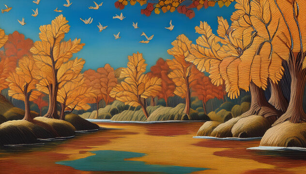 자수 수놓은 가을 풍경