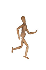 Wooden puppet doll, running marionette. Concept of emotional manipulation, world conspiracy theories