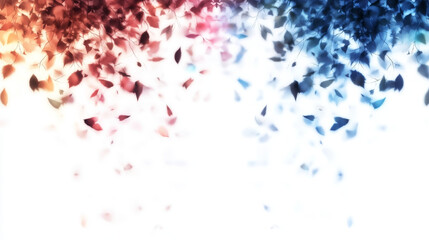 Fototapeta premium Abstract background with red and blue leaves falling on a white background.